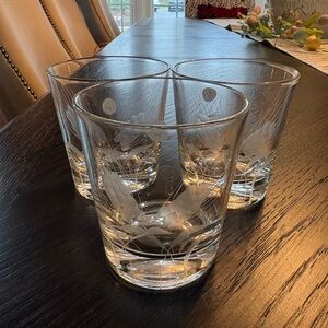 Vintage Wheat Etched Floral Clear Old Fashioned Glass Tumblers by Javit Set of 3